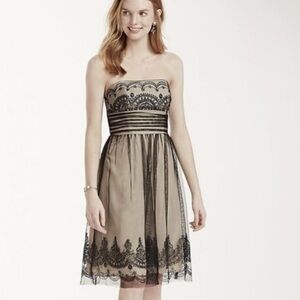 David's Bridal Black Strapless‎ Tulle Caviar Beading Short Formal Dress Size 16